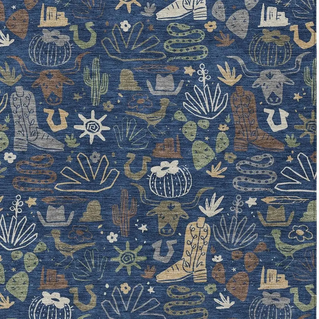 5' X 8' Navy Blue And Brown Cactus Washable Indoor Outdoor Area Rug Homeroots Outdoor
