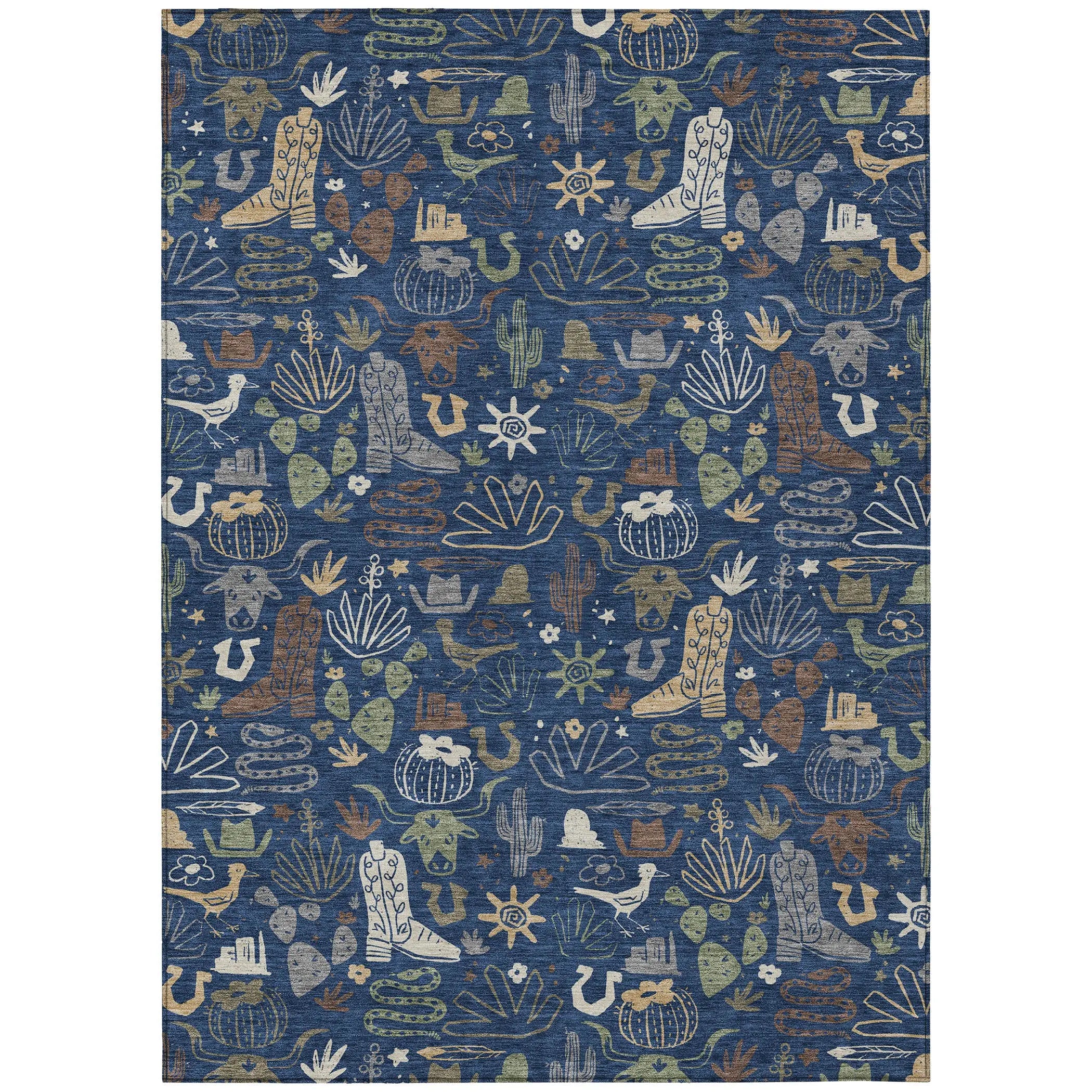 5' X 8' Navy Blue And Brown Cactus Washable Indoor Outdoor Area Rug Homeroots Outdoor