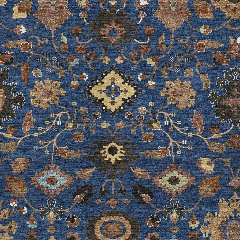 5' X 8' Navy Blue And Copper Floral Medallion Washable Indoor Outdoor Area Rug Homeroots Outdoor