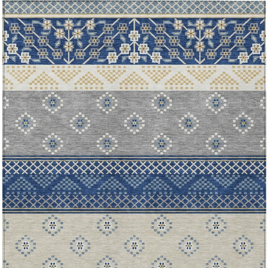 5' X 8' Navy Blue And Copper Striped Washable Indoor Outdoor Area Rug Homeroots Outdoor