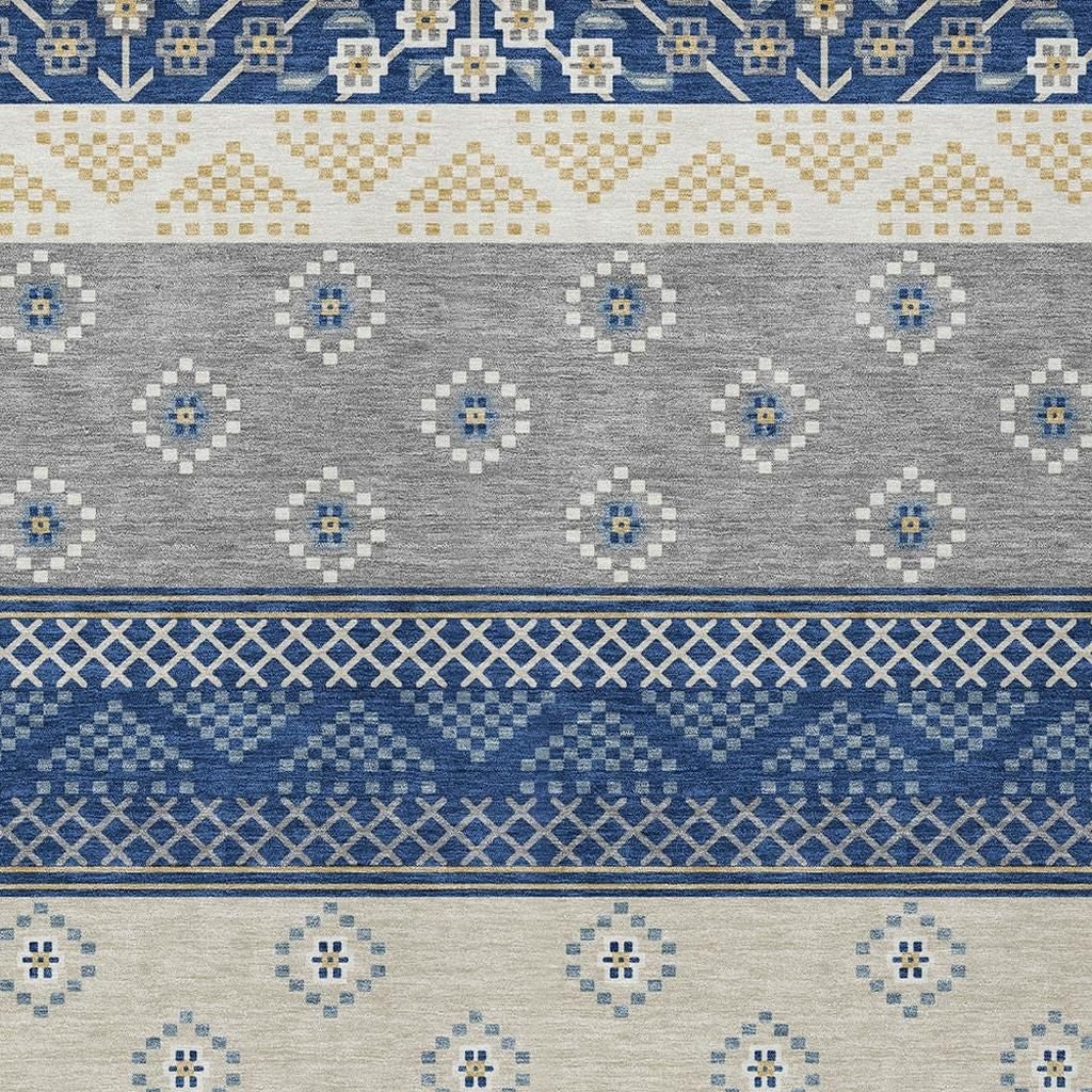 5' X 8' Navy Blue And Copper Striped Washable Indoor Outdoor Area Rug Homeroots Outdoor