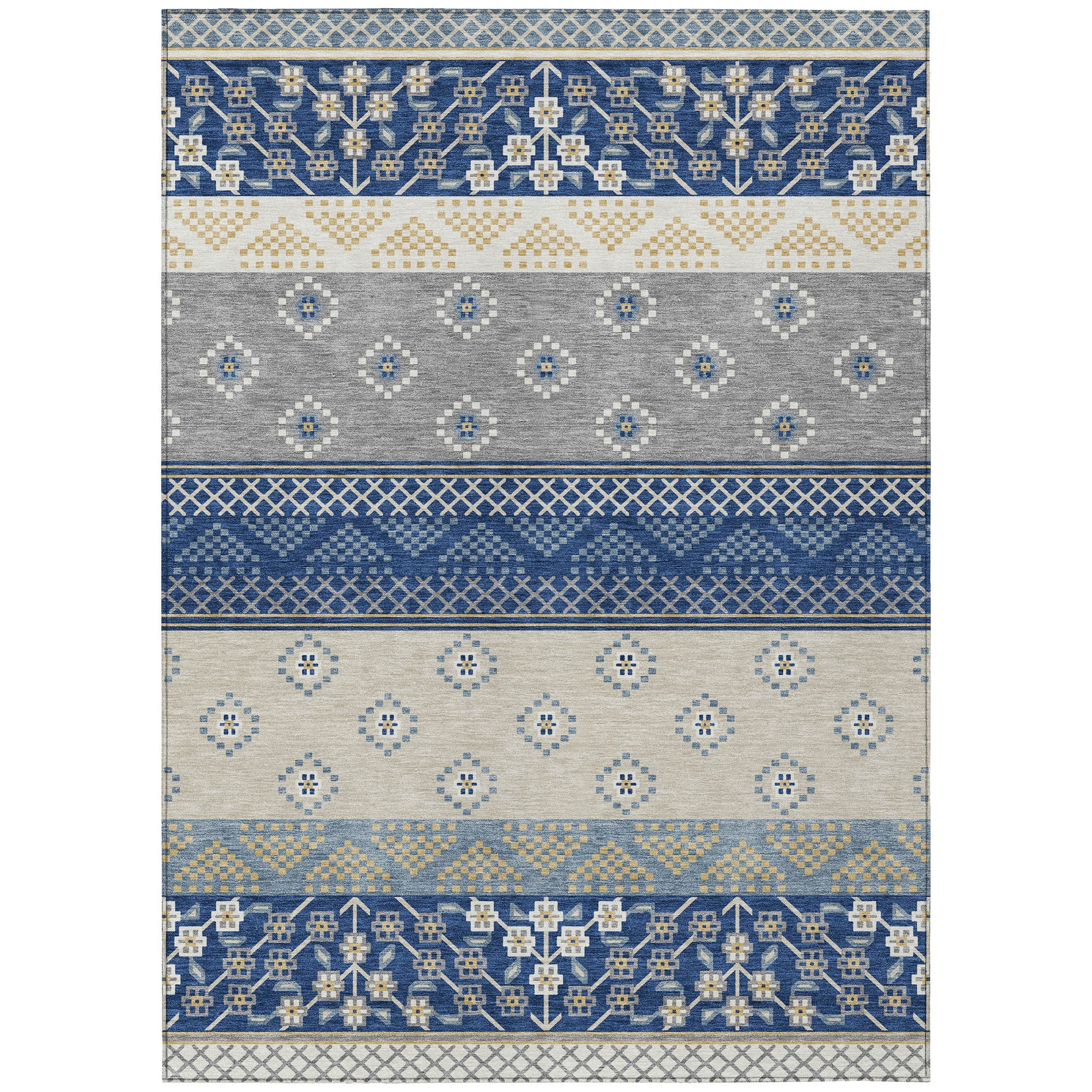 5' X 8' Navy Blue And Copper Striped Washable Indoor Outdoor Area Rug Homeroots Outdoor