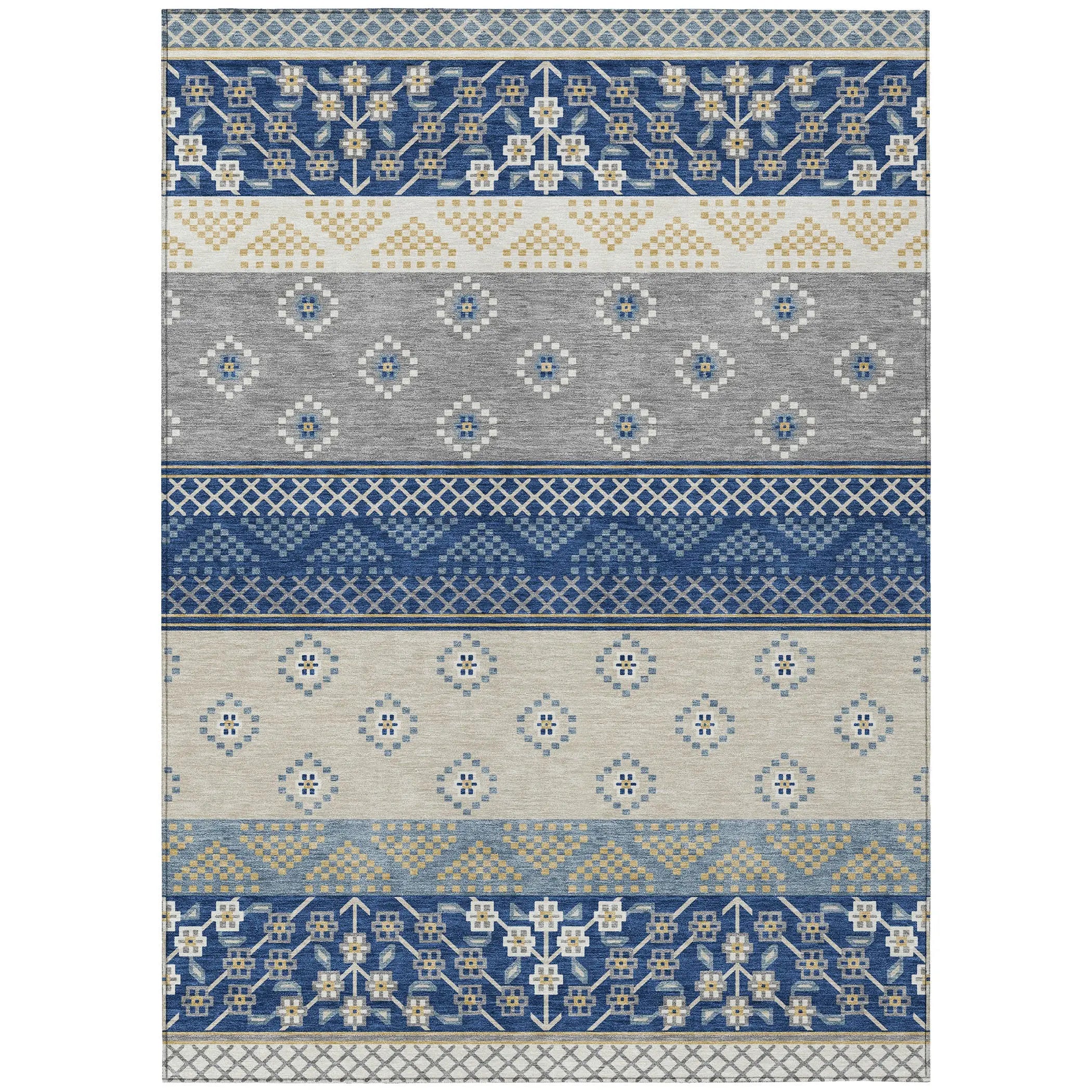 5' X 8' Navy Blue And Copper Striped Washable Indoor Outdoor Area Rug Homeroots Outdoor