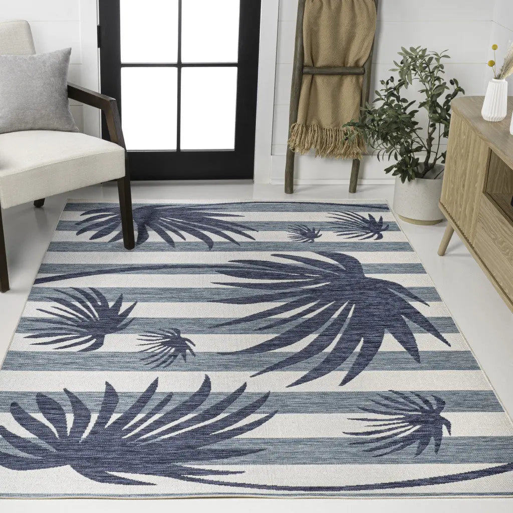 5' X 8' Navy Blue And Cream Floral Indoor Outdoor Area Rug Homeroots Outdoor