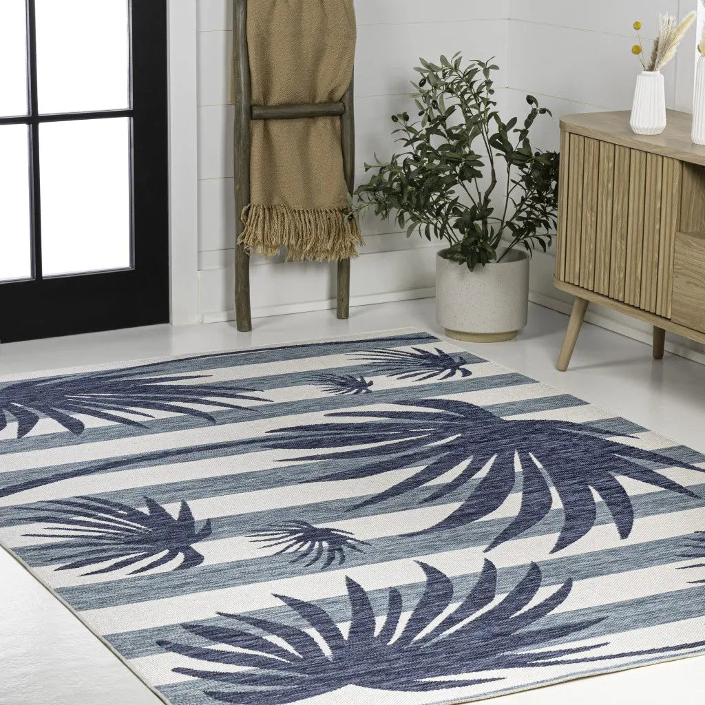 5' X 8' Navy Blue And Cream Floral Indoor Outdoor Area Rug Homeroots Outdoor
