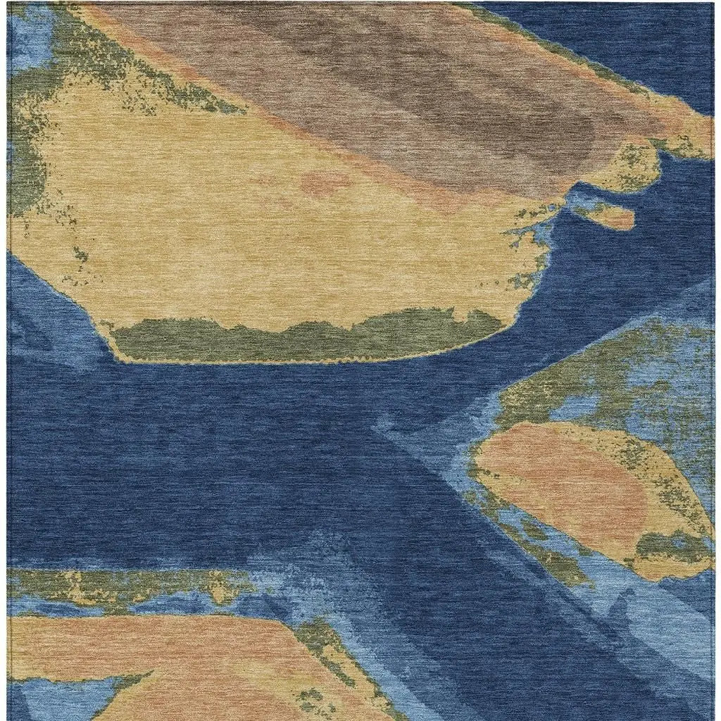 5' X 8' Navy Blue And Denim Blue Abstract Washable Indoor Outdoor Area Rug Homeroots Outdoor