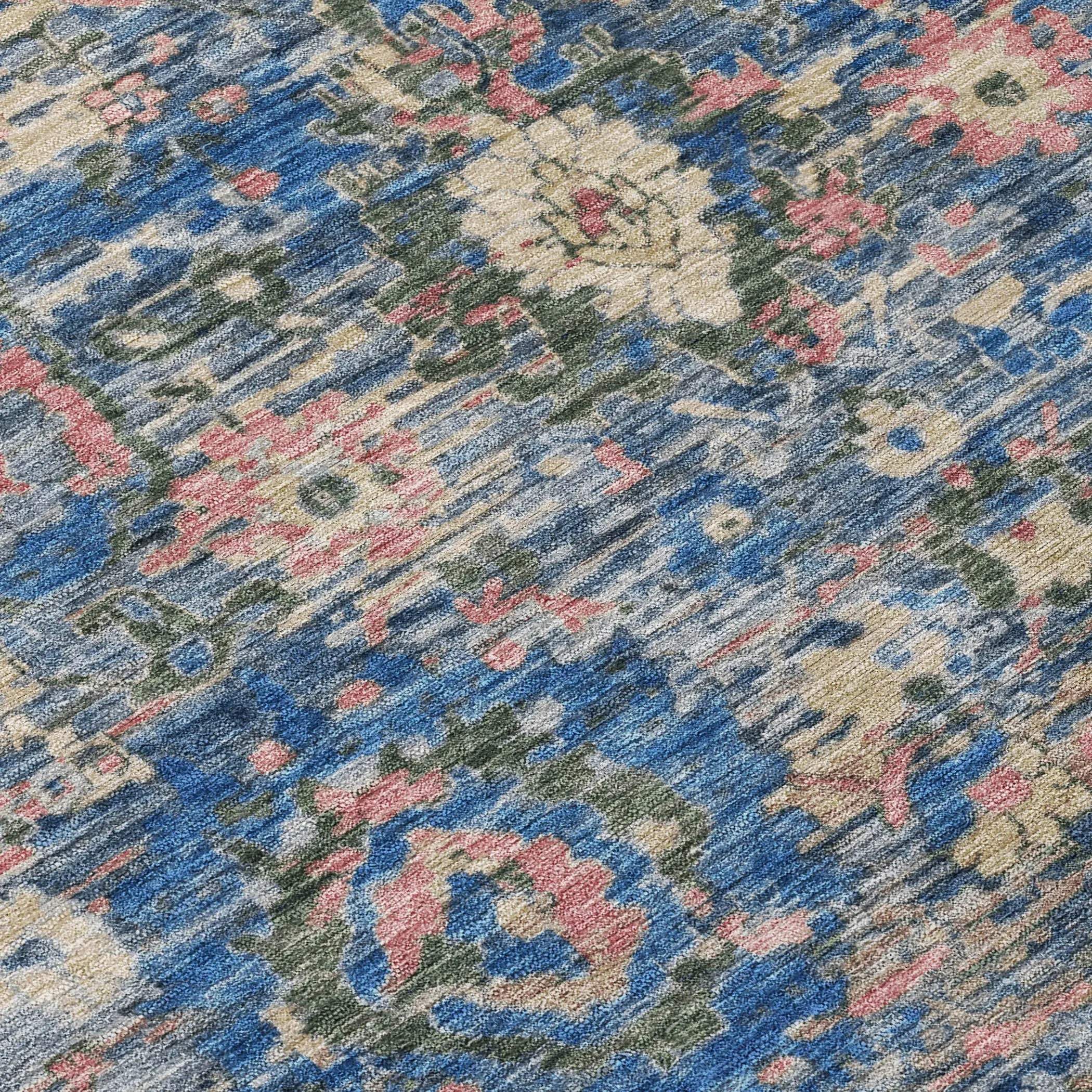 5' X 8' Navy Blue And Denim Blue Floral Washable Indoor Outdoor Area Rug Homeroots Outdoor