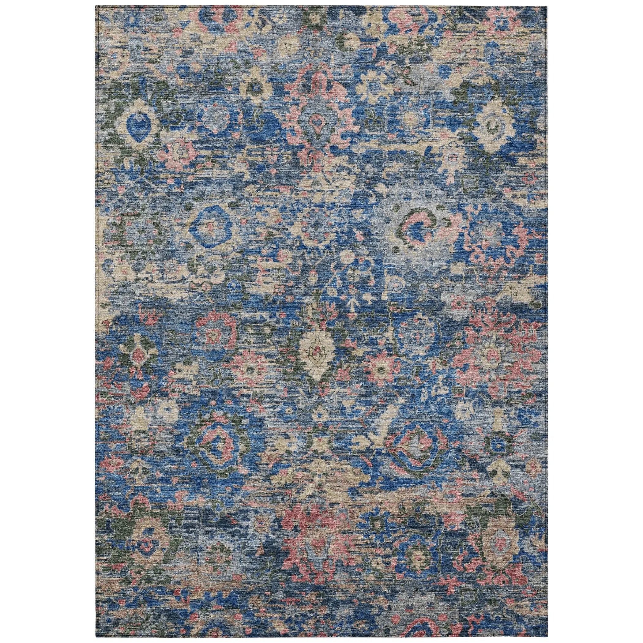 5' X 8' Navy Blue And Denim Blue Floral Washable Indoor Outdoor Area Rug Homeroots Outdoor