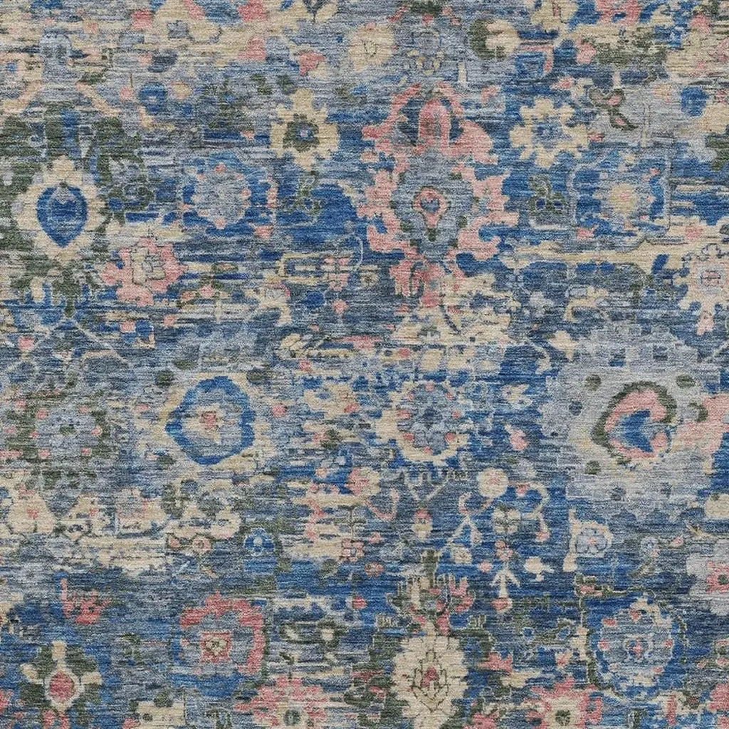 5' X 8' Navy Blue And Denim Blue Floral Washable Indoor Outdoor Area Rug Homeroots Outdoor