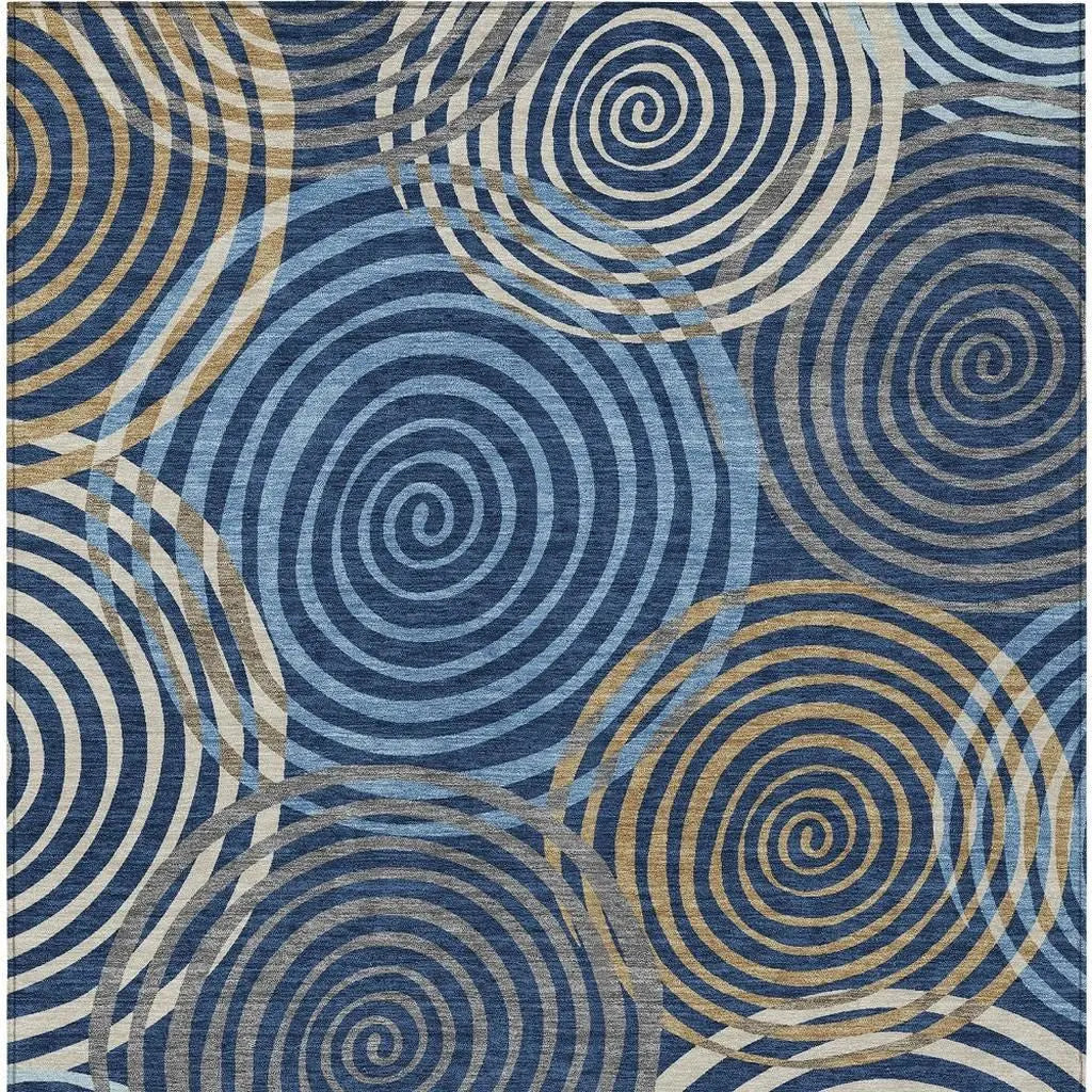 5' X 8' Navy Blue And Denim Blue Geometric Washable Indoor Outdoor Area Rug Homeroots Outdoor