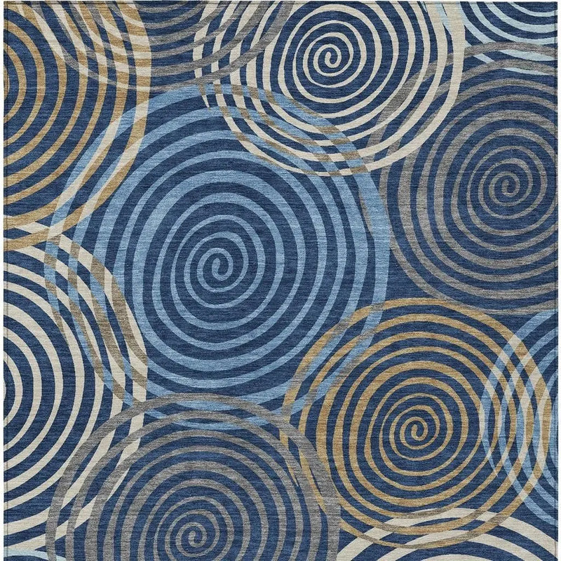 5' X 8' Navy Blue And Denim Blue Geometric Washable Indoor Outdoor Area Rug Homeroots Outdoor