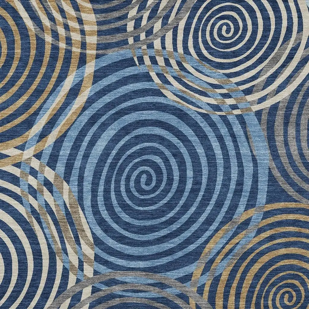 5' X 8' Navy Blue And Denim Blue Geometric Washable Indoor Outdoor Area Rug Homeroots Outdoor
