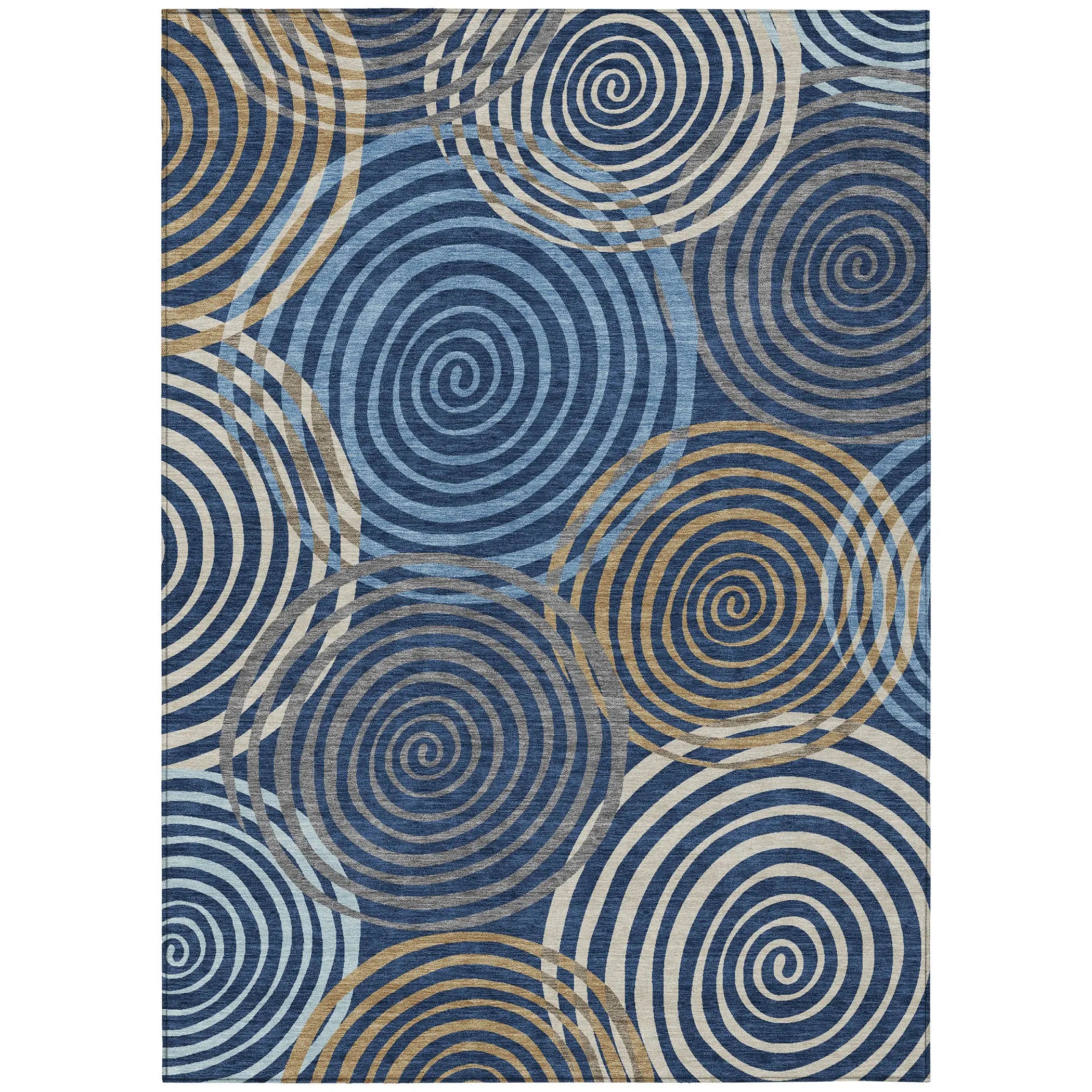 5' X 8' Navy Blue And Denim Blue Geometric Washable Indoor Outdoor Area Rug Homeroots Outdoor