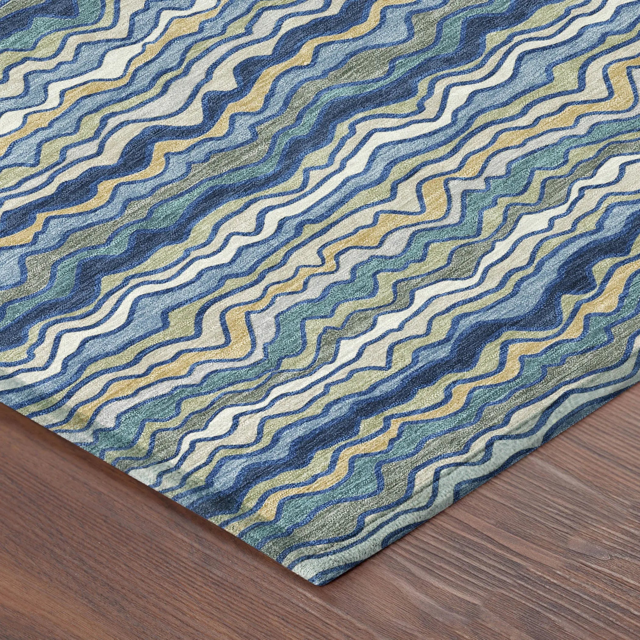 5' X 8' Navy Blue And Denim Blue Striped Washable Indoor Outdoor Area Rug Homeroots Outdoor