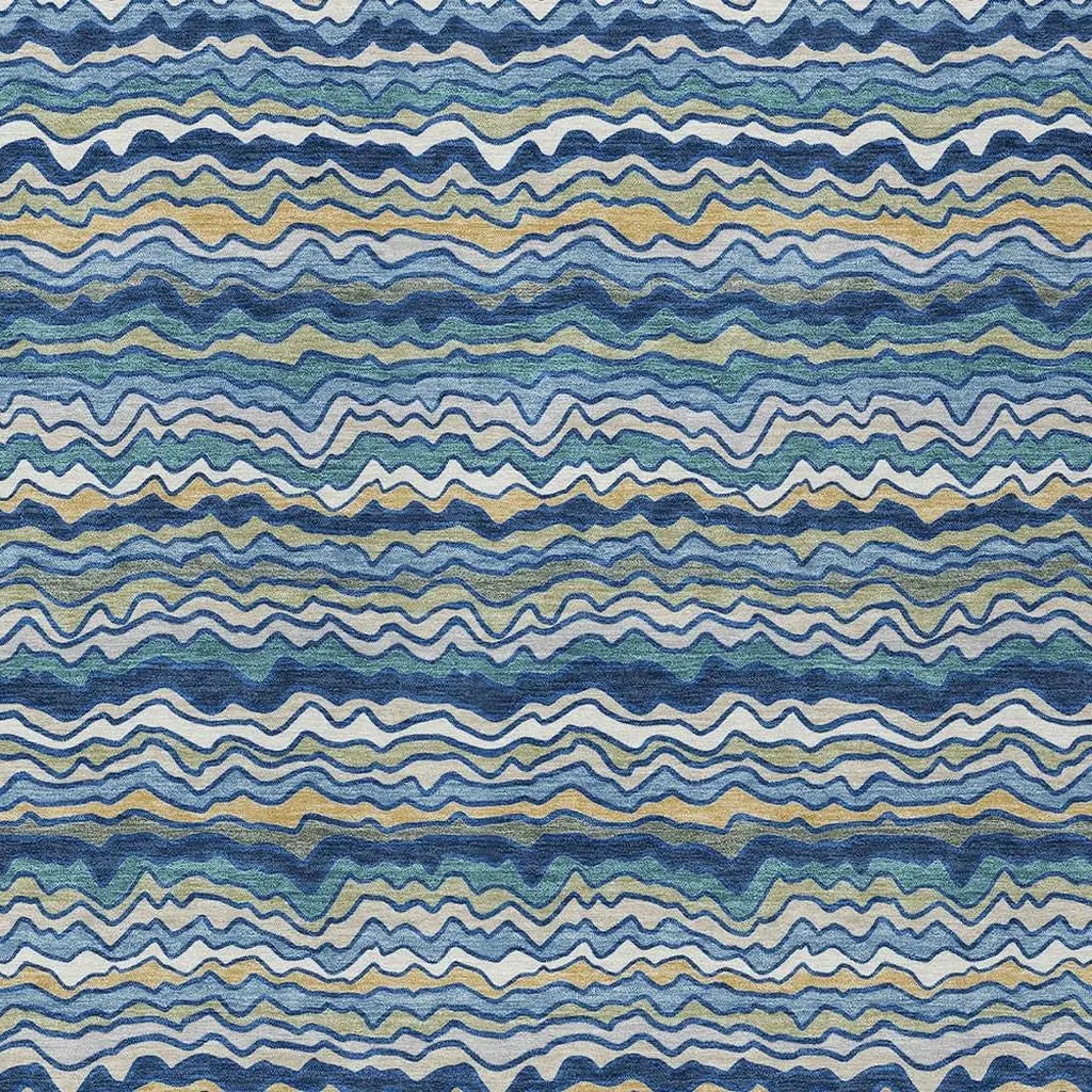5' X 8' Navy Blue And Denim Blue Striped Washable Indoor Outdoor Area Rug Homeroots Outdoor