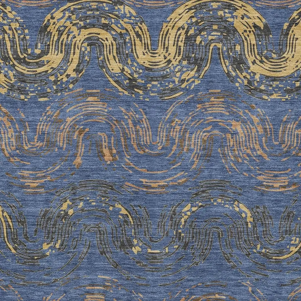 5' X 8' Navy Blue And Gold Abstract Washable Indoor Outdoor Area Rug Homeroots Outdoor