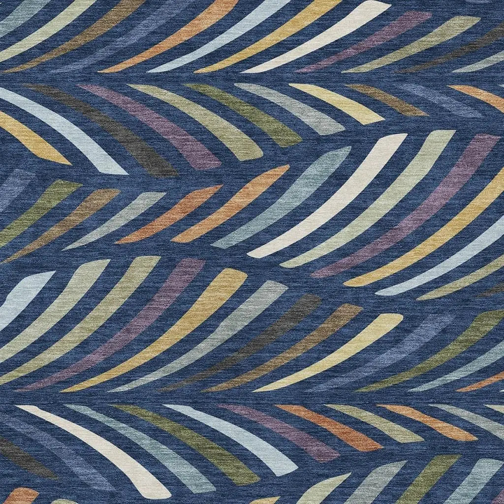 5' X 8' Navy Blue And Gold Abstract Washable Indoor Outdoor Area Rug Homeroots Outdoor