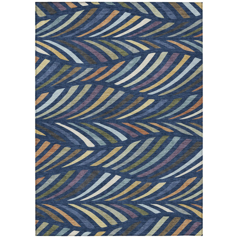 5' X 8' Navy Blue And Gold Abstract Washable Indoor Outdoor Area Rug Homeroots Outdoor