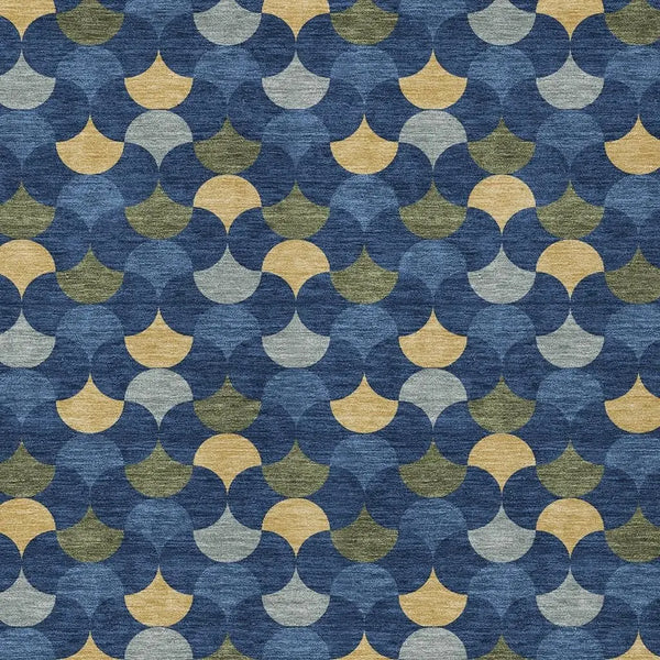 5' X 8' Navy Blue And Gold Geometric Washable Indoor Outdoor Area Rug Homeroots Outdoor