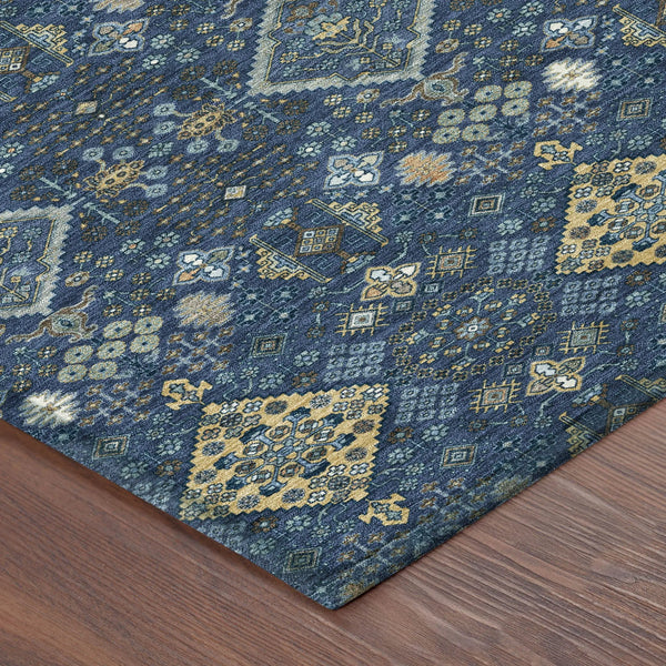 5' X 8' Navy Blue And Gold Geometric Washable Indoor Outdoor Area Rug Homeroots Outdoor