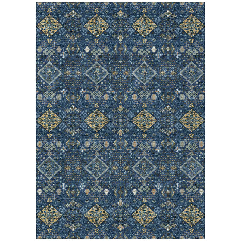 5' X 8' Navy Blue And Gold Geometric Washable Indoor Outdoor Area Rug Homeroots Outdoor
