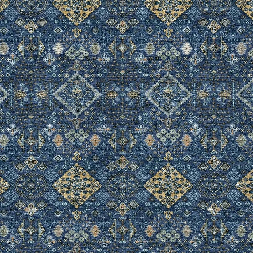 5' X 8' Navy Blue And Gold Geometric Washable Indoor Outdoor Area Rug Homeroots Outdoor