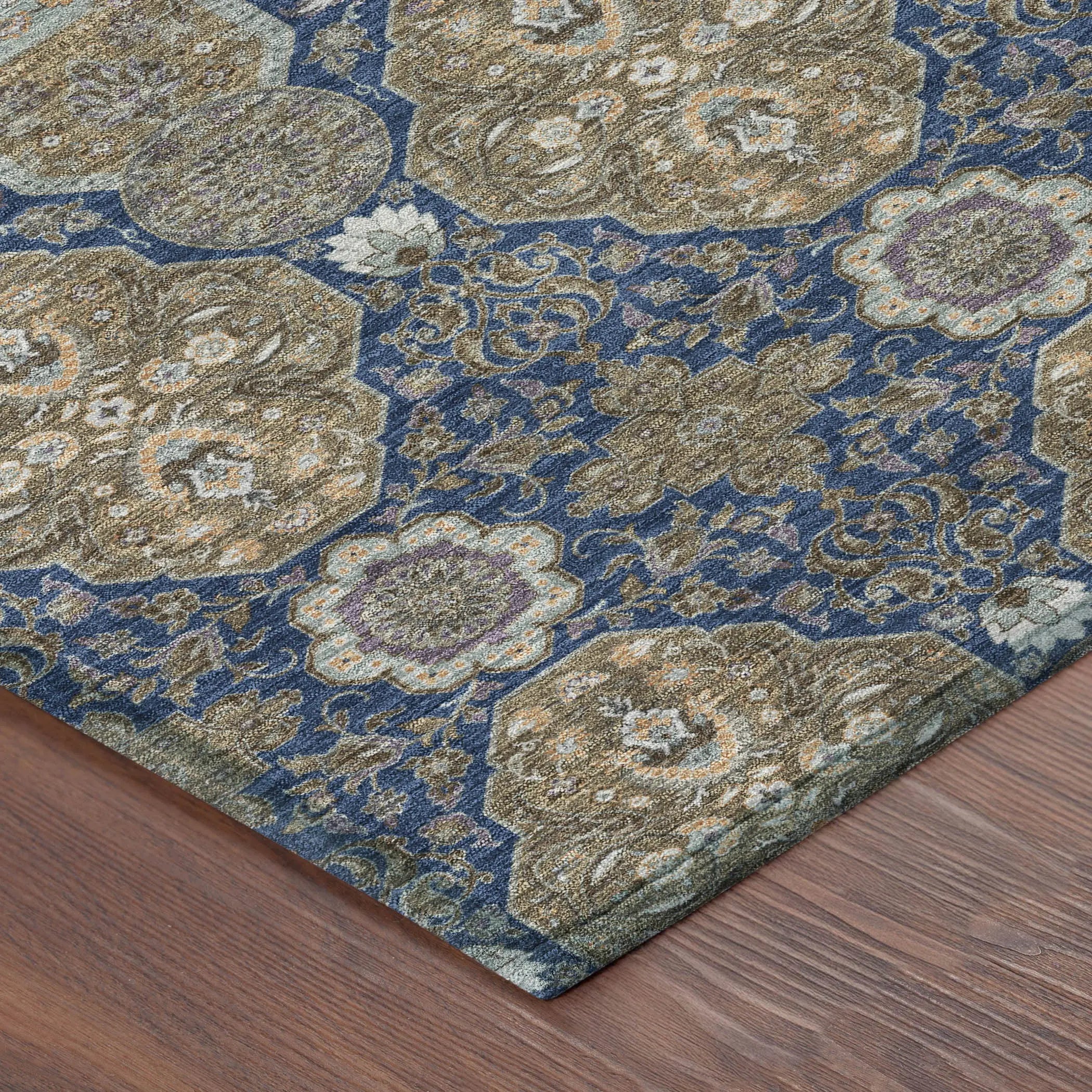 5' X 8' Navy Blue And Gray Floral Washable Indoor Outdoor Area Rug Homeroots Outdoor
