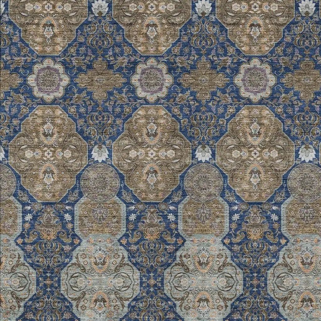 5' X 8' Navy Blue And Gray Floral Washable Indoor Outdoor Area Rug Homeroots Outdoor