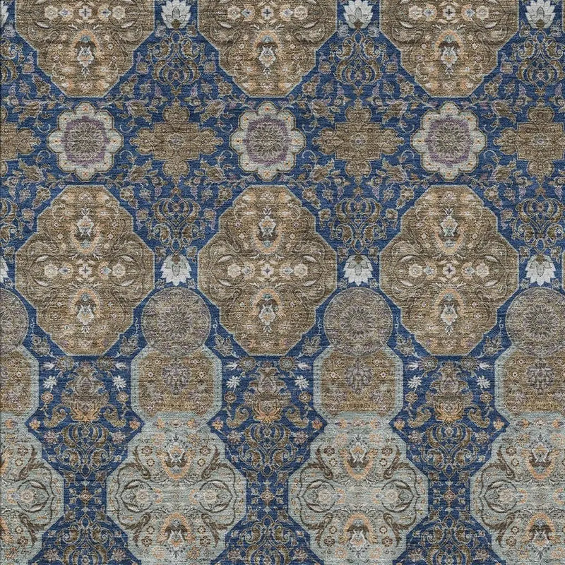 5' X 8' Navy Blue And Gray Floral Washable Indoor Outdoor Area Rug Homeroots Outdoor