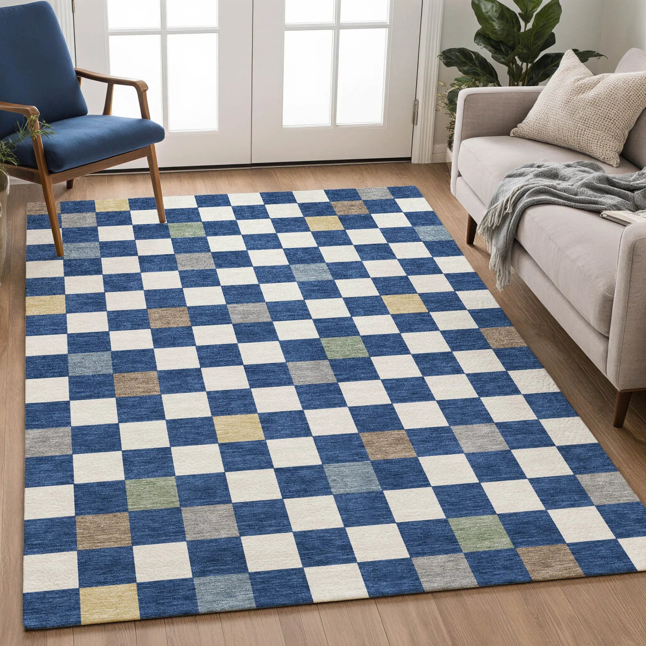 5' X 8' Navy Blue And Gray Geometric Washable Indoor Outdoor Area Rug Homeroots Outdoor