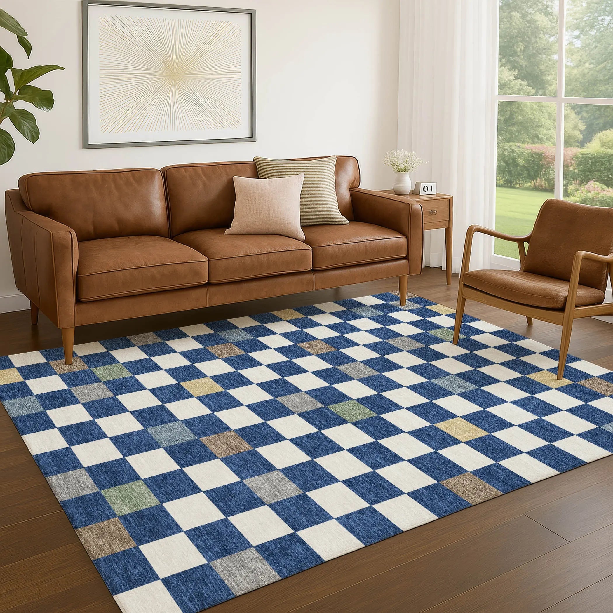 5' X 8' Navy Blue And Gray Geometric Washable Indoor Outdoor Area Rug Homeroots Outdoor