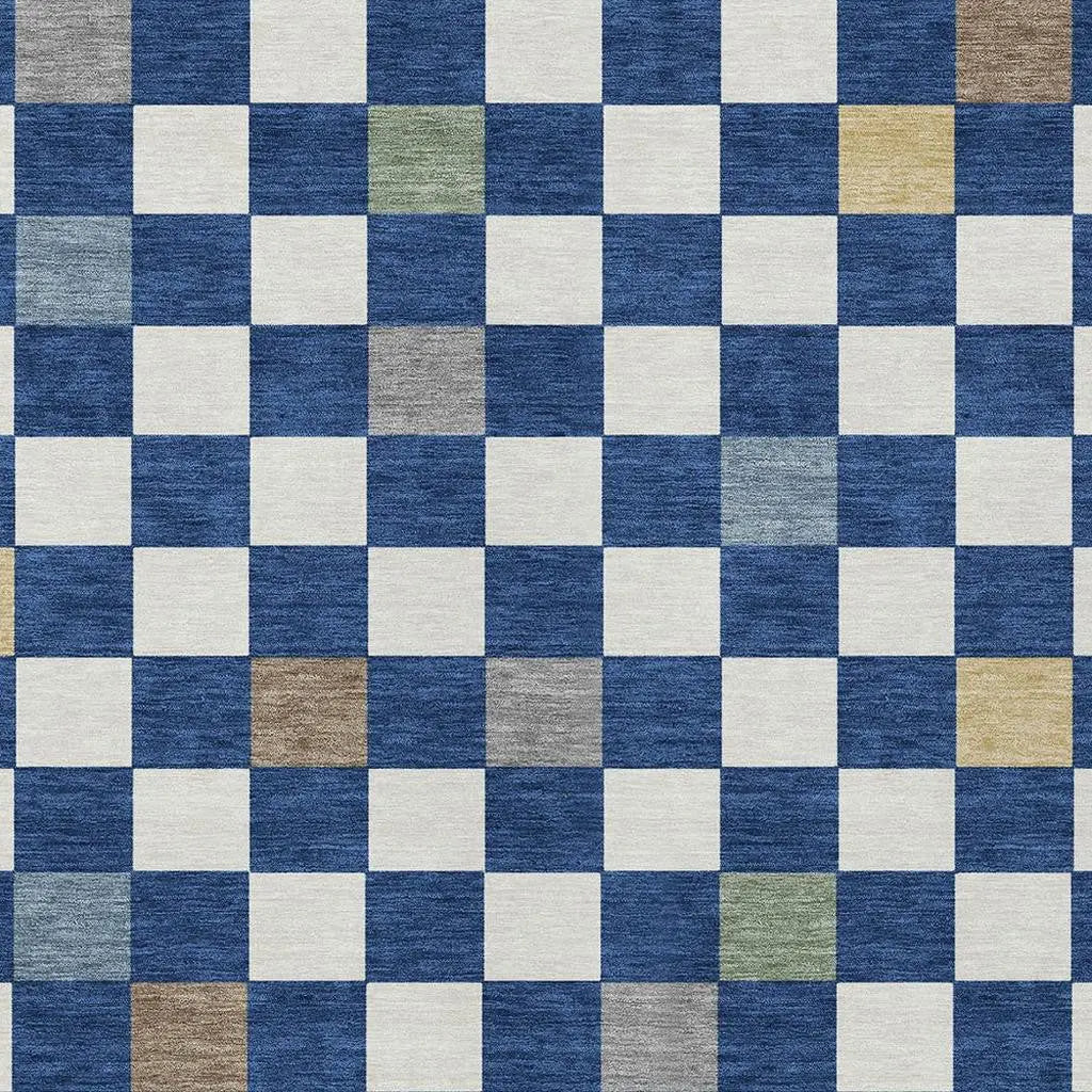 5' X 8' Navy Blue And Gray Geometric Washable Indoor Outdoor Area Rug Homeroots Outdoor