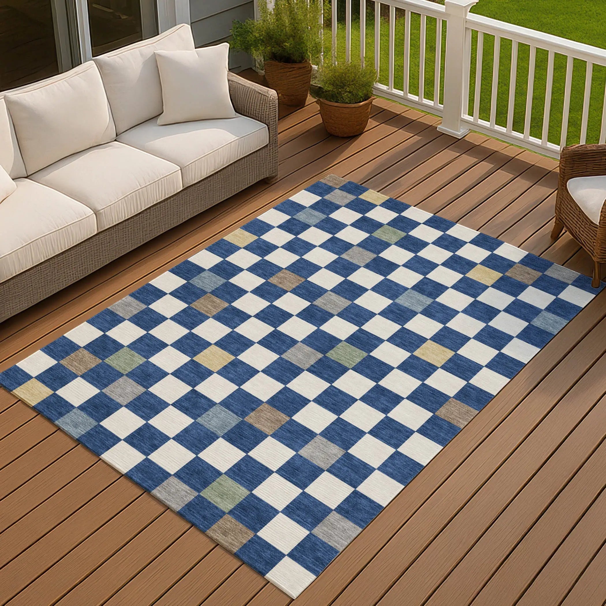 5' X 8' Navy Blue And Gray Geometric Washable Indoor Outdoor Area Rug Homeroots Outdoor