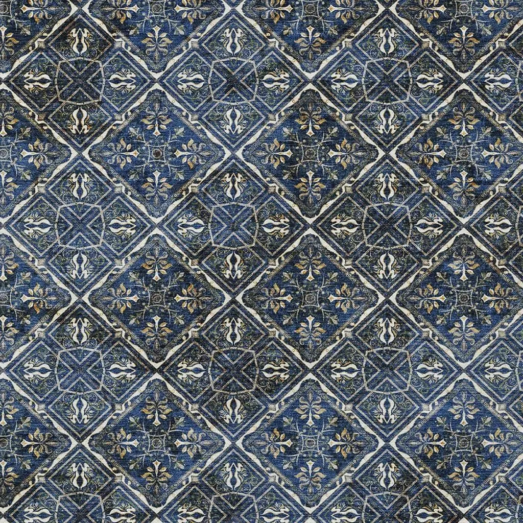 5' X 8' Navy Blue And Gray Geometric Washable Indoor Outdoor Area Rug Homeroots Outdoor