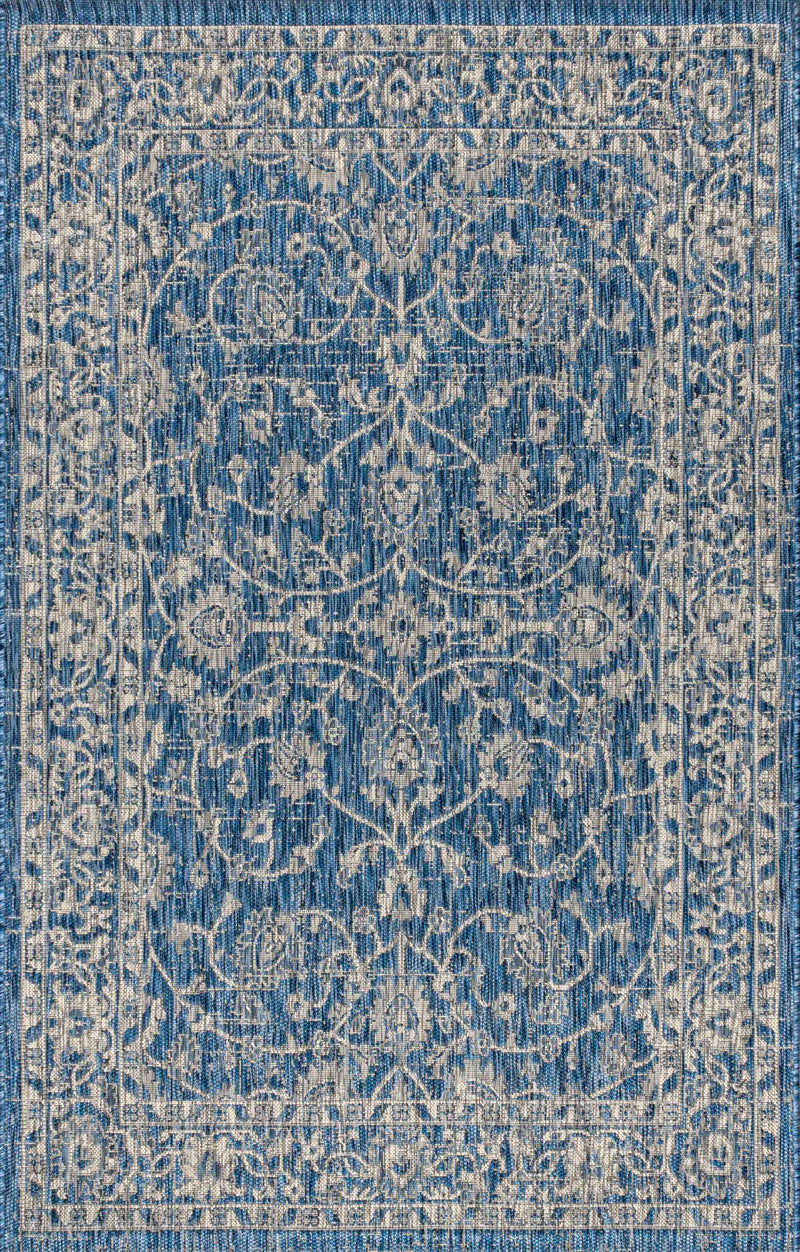 5' X 8' Navy Blue And Gray Medallion Indoor Outdoor Area Rug Homeroots Outdoor
