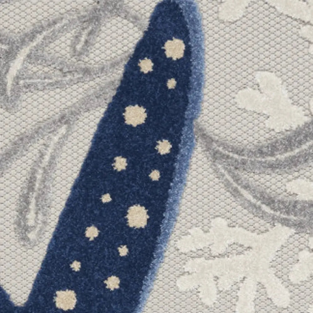 5' X 8' Navy Blue And Gray Starfish Indoor Outdoor Area Rug Homeroots Outdoor