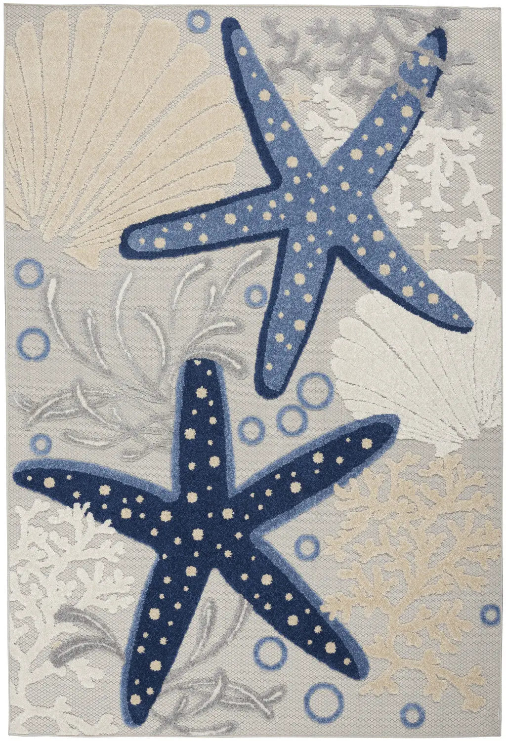 5' X 8' Navy Blue And Gray Starfish Indoor Outdoor Area Rug Homeroots Outdoor