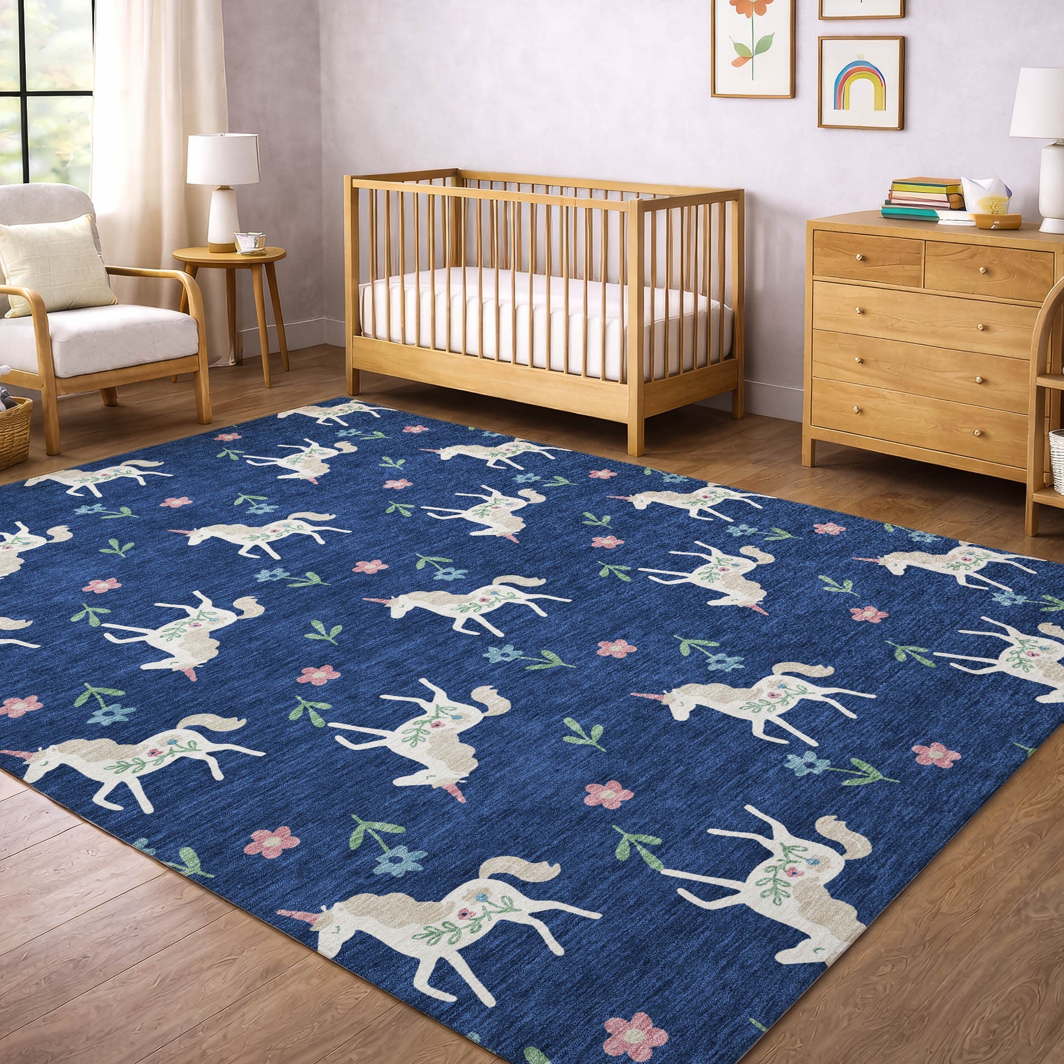 5' X 8' Navy Blue And Green Floral Washable Indoor Outdoor Area Rug Homeroots Outdoor