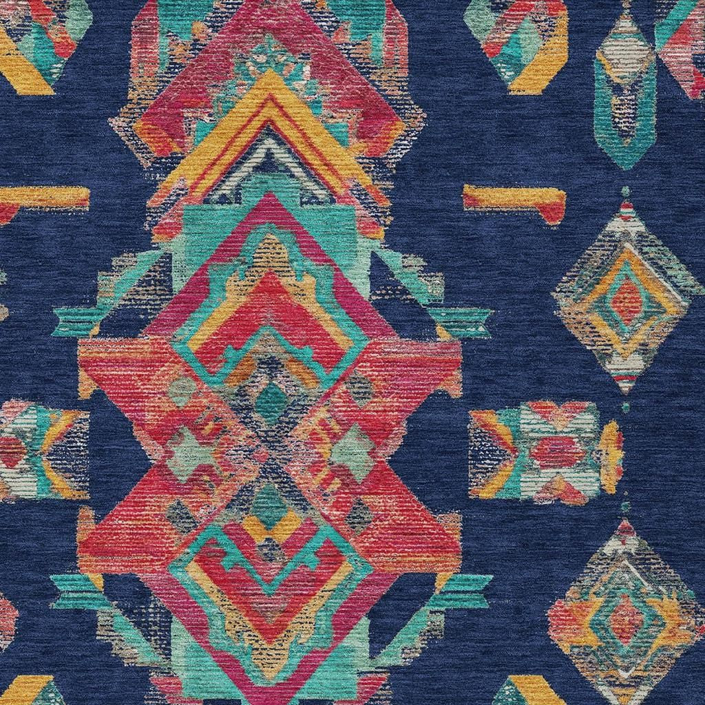 5' X 8' Navy Blue And Green Tribal Washable Indoor Outdoor Area Rug Homeroots Outdoor