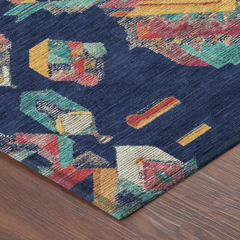 5' X 8' Navy Blue And Green Tribal Washable Indoor Outdoor Area Rug Homeroots Outdoor