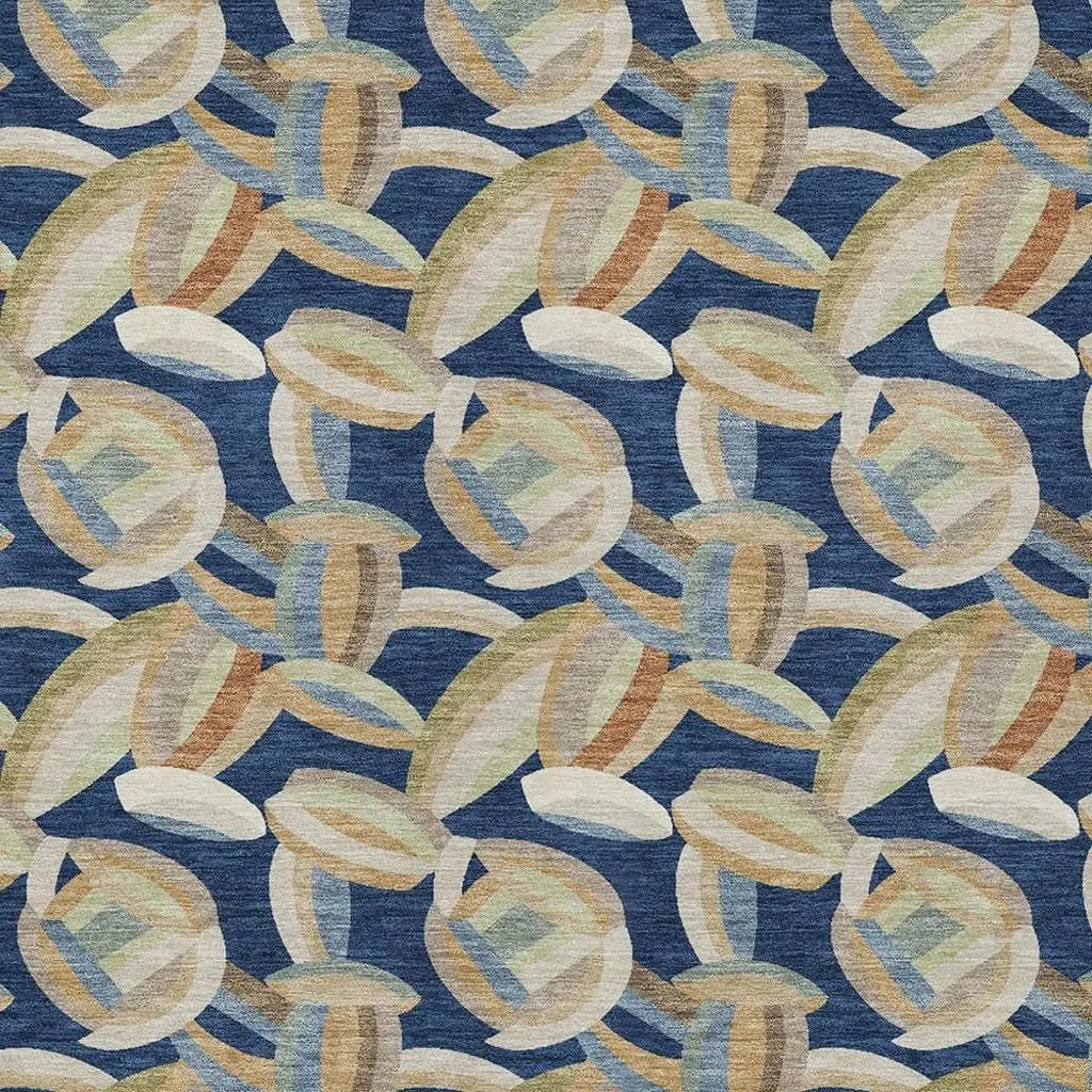 5' X 8' Navy Blue And Ivory Abstract Washable Indoor Outdoor Area Rug Homeroots Outdoor