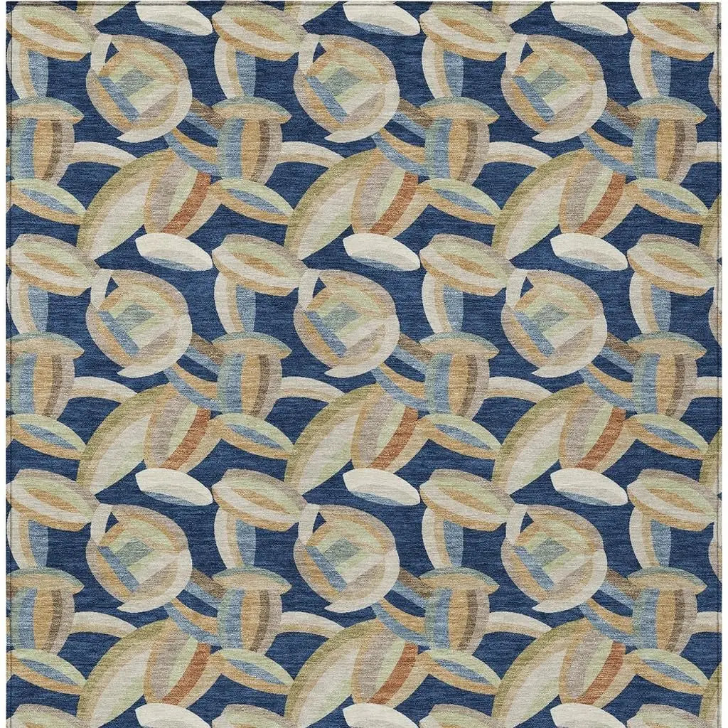 5' X 8' Navy Blue And Ivory Abstract Washable Indoor Outdoor Area Rug Homeroots Outdoor