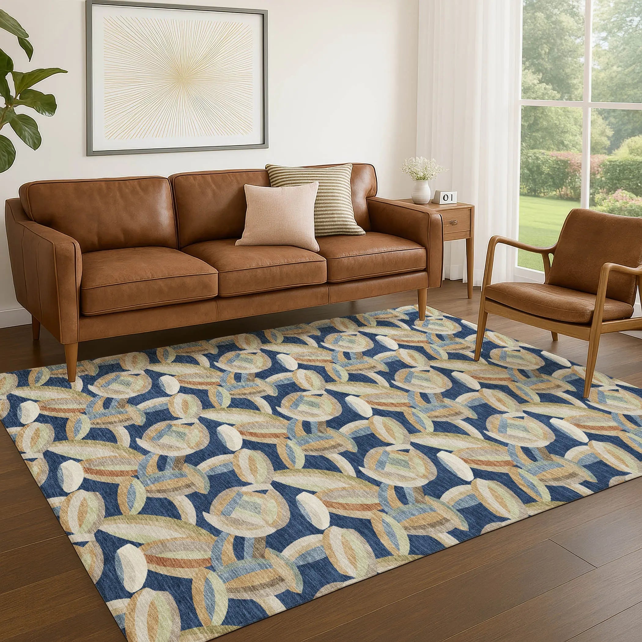 5' X 8' Navy Blue And Ivory Abstract Washable Indoor Outdoor Area Rug Homeroots Outdoor