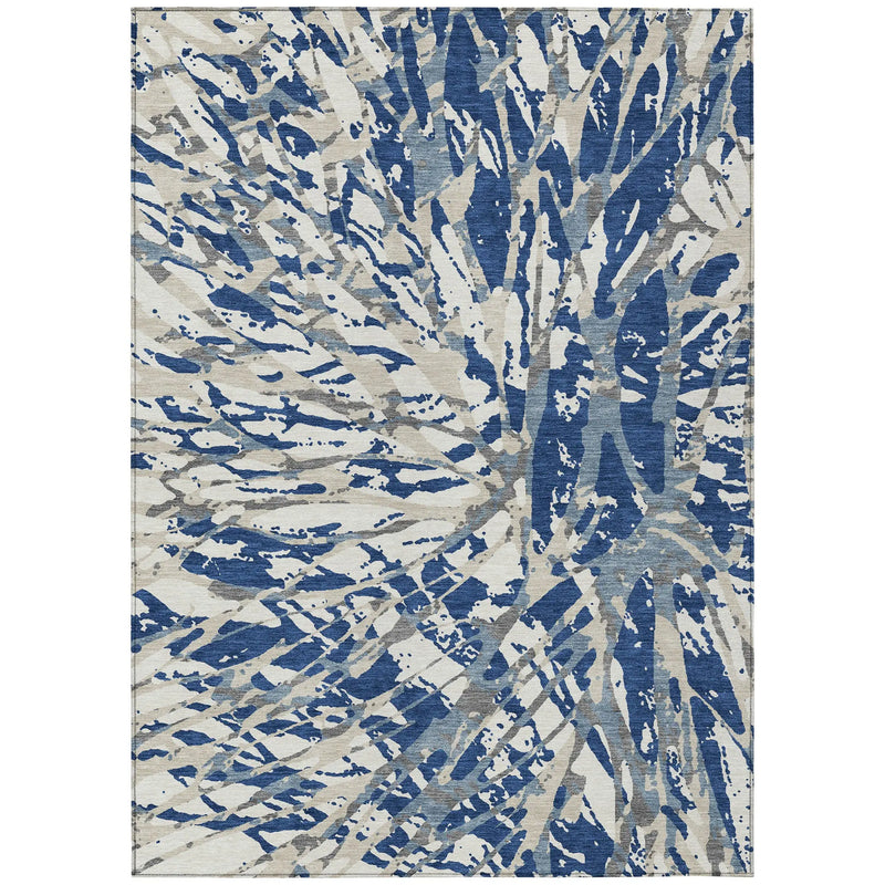 5' X 8' Navy Blue And Ivory Abstract Washable Indoor Outdoor Area Rug Homeroots Outdoor