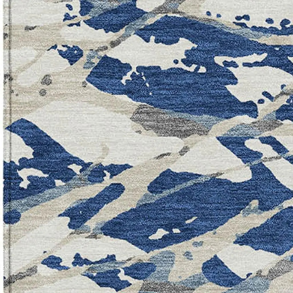 5' X 8' Navy Blue And Ivory Abstract Washable Indoor Outdoor Area Rug Homeroots Outdoor