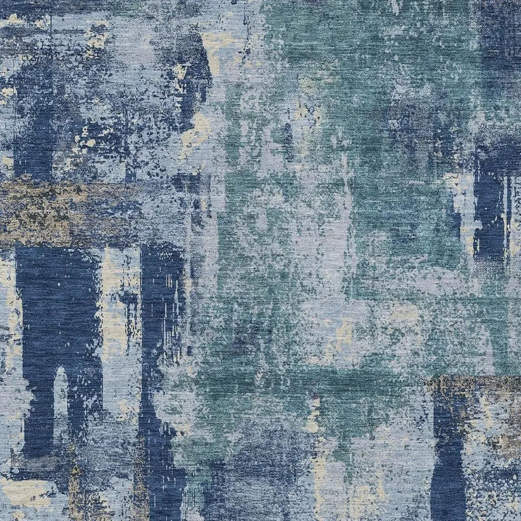 5' X 8' Navy Blue And Ivory Abstract Washable Indoor Outdoor Area Rug Homeroots Outdoor