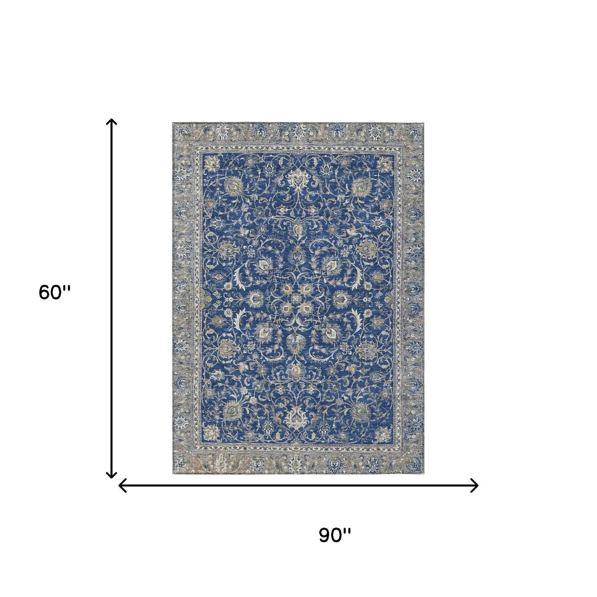 5' X 8' Navy Blue And Ivory Botanical Leaves Washable Indoor Outdoor Area Rug Homeroots Outdoor