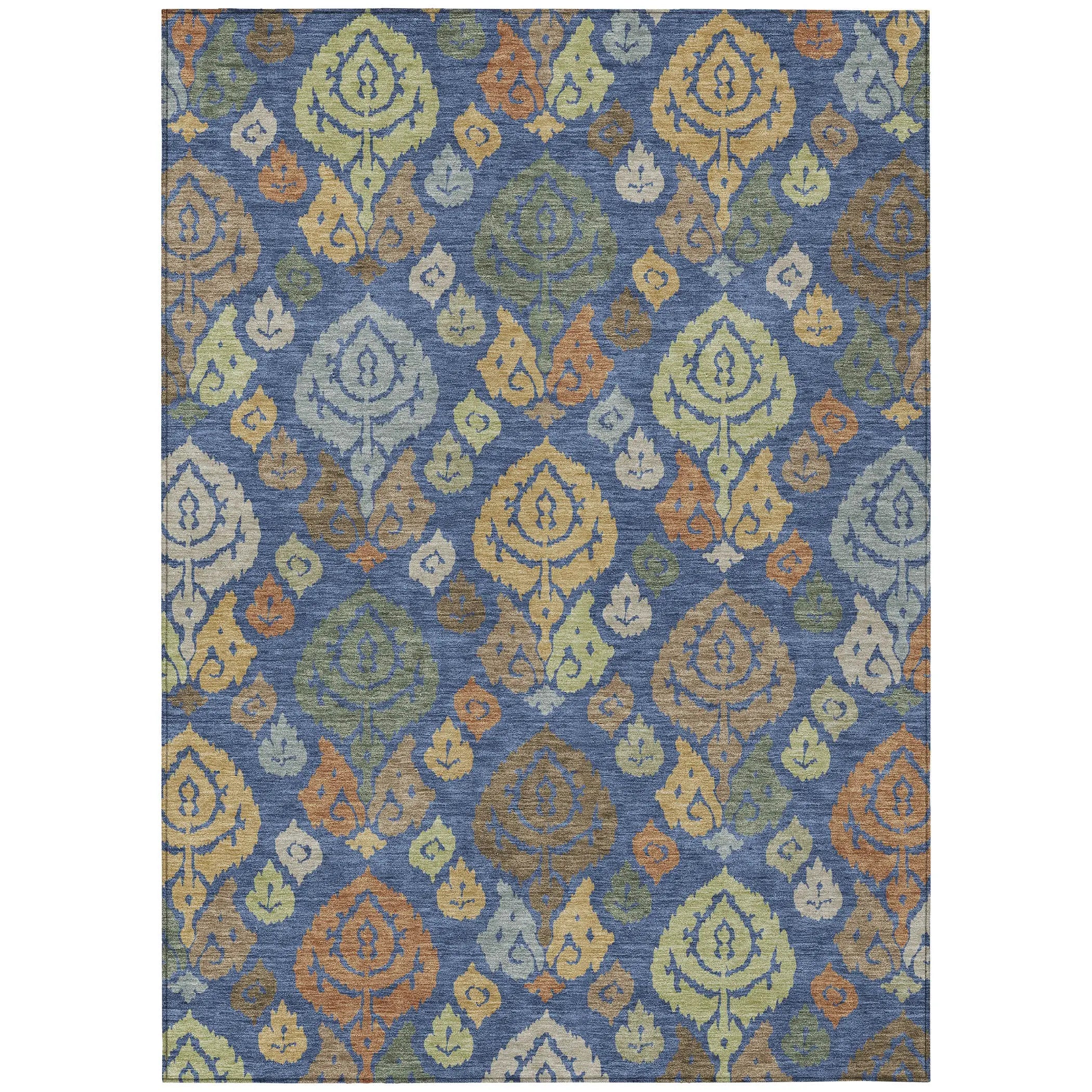 5' X 8' Navy Blue And Ivory Damask Washable Indoor Outdoor Area Rug Homeroots Outdoor