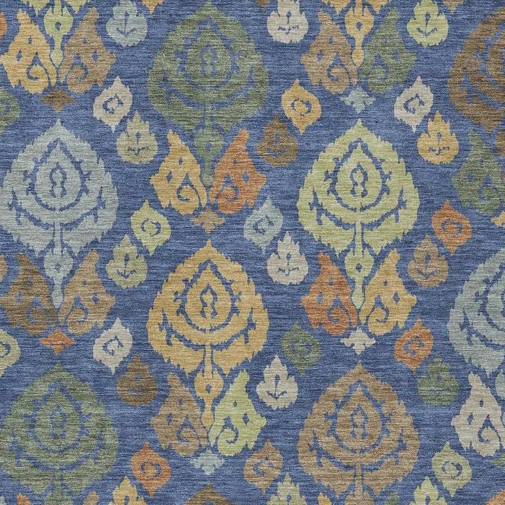 5' X 8' Navy Blue And Ivory Damask Washable Indoor Outdoor Area Rug Homeroots Outdoor