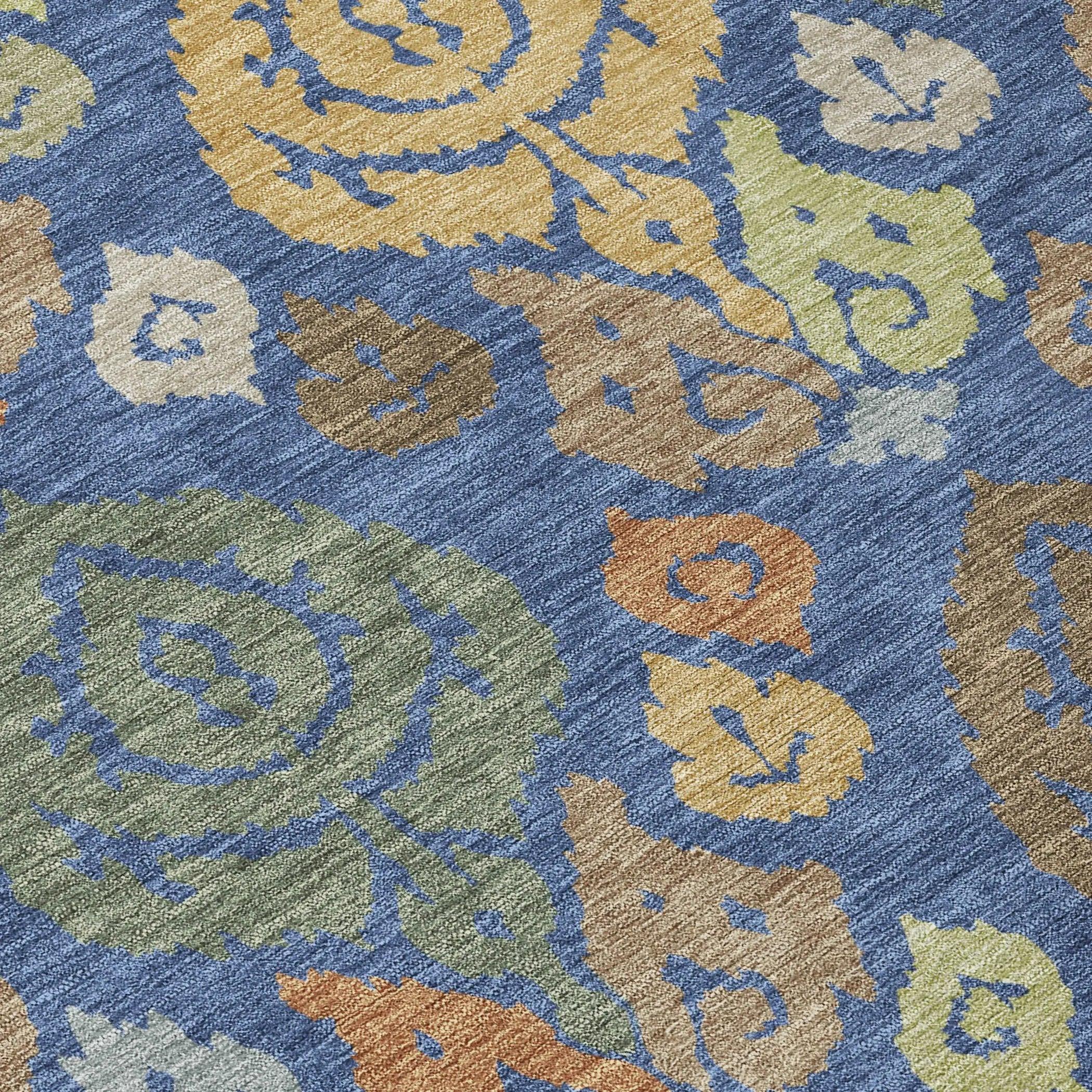 5' X 8' Navy Blue And Ivory Damask Washable Indoor Outdoor Area Rug Homeroots Outdoor